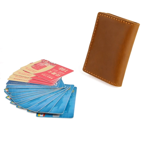 Vintage Genuine Cowhide Leather Card Holder RFID Blocking Retro Handmade Card Case Wallet For Men Women Snap Closure