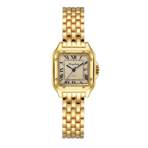 Women's Quartz Watch Square Stainless Steel Strap Date Display Roman Numerals Minimalist Wristwatch For Ladies Casual Fashion
