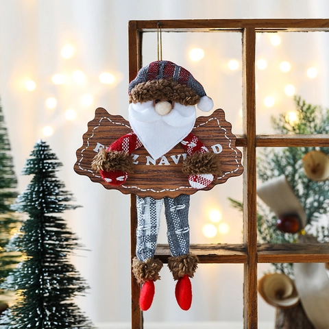 Christmas Hanging Ornaments Wood Plush Santa Reindeer Snowman Bear For Tree Door Window Holiday Home Decoration