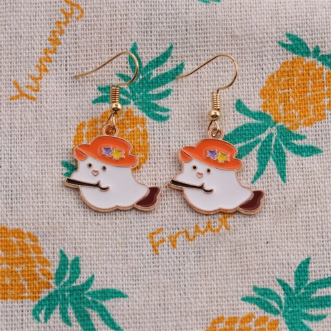 Bijoux Fantôme Dessin Animé Halloween Émail Avec Chapeau Magicien Orange Étoiles Alliage Collier Et Boucles D'oreilles Femme