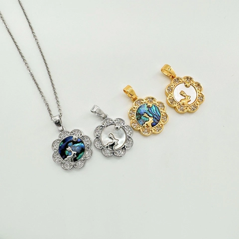 Rabbit Charm Pendant With Cubic Zirconia And Natural Shell Floral Design For DIY Necklace Bracelet Jewelry Making Accessories