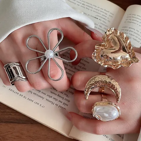 Fashion Adjustable Open Rings Alloy Gold Silver Plated Pleated Hammered Texture Irregular Retro Jewelry For Women