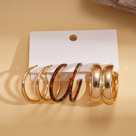 Retro Hoop Oorbellen Legering Acetaat Schildpad Stijl Zilveren Oorsteker Vintage Geometrische Sieraden Voor Vrouwen