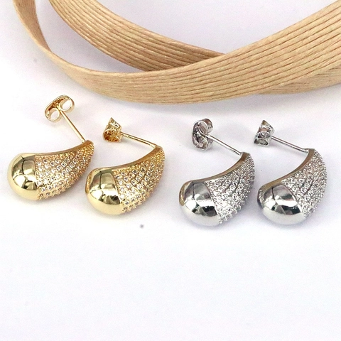 Orecchini a Bottone Geometrici a Goccia d'Acqua Minimalisti in Rame con Zirconia Intarsiata Oro Argento Gioielli di Moda per Donna