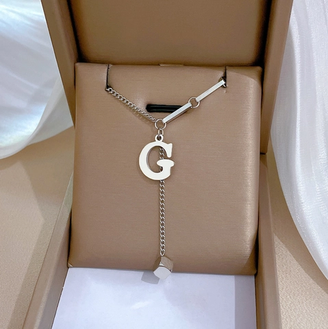 Letter G Pendant Necklace Titanium Steel Square Cube Minimalist Clavicle Chain Y Shape Jewelry For Women