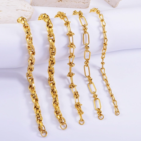 Bracciale a Catena Grossa in Acciaio Inossidabile Hip Hop Western per Donna Oro Galvanizzato Geometrico Nodo Link Gioielli da Mano Bracciale Antidolorifico