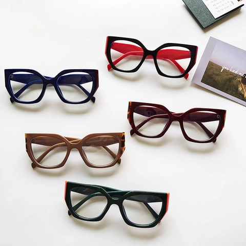 Cat Eye Glasses Frames Women Men Anti Blue Light Retro Oversized Fashion Optical Eyewear Acetate Geometric Plain Lenses