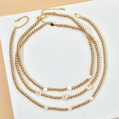 Collar De Cuentas Retro Francés De Acero Inoxidable Con Concha Flor Corazón Estrella Chapado En Oro Para Mujer