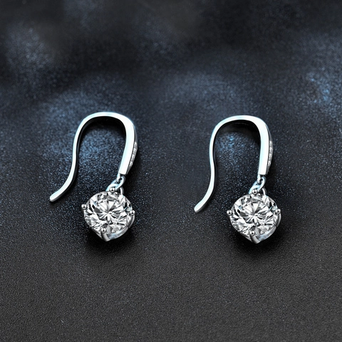 Pendientes de Plata de Ley 925 Con Moissanita para Mujer Corte Redondo Color D VVS1 Moissanita Con Certificado GRA Joyería Regalo
