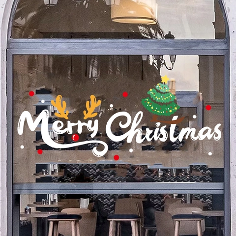 Christmas Window Stickers Static Cling PVC Reusable Double Sided Santa Claus Snowman Elk Decor For Glass Shop Home