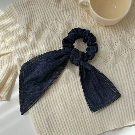 Simple Fabric Bowknot Scrunchies Fashion Large Bow Hair Ties Elegant Denim Plaid Hair Clips Women Hair Accessories