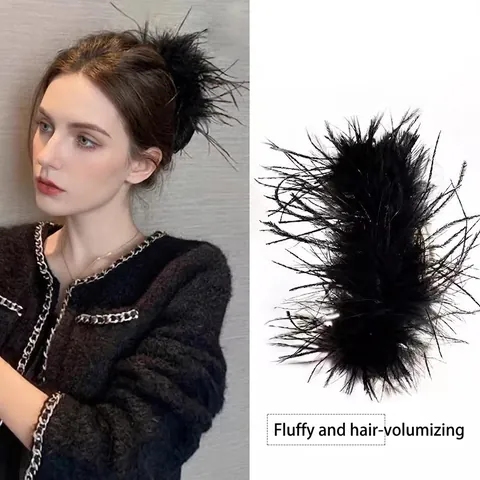 Pinza Para El Cabello De Pluma De Avestruz Elegante Esponjosa De Gran Tamaño Acrílico Accesorios De Moda Para Mujeres
