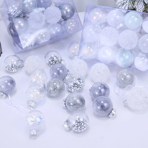 Palle Di Natale Plastica Trasparente Piuma Glitter Ornamenti Appesi Per Albero Festa Decorazione Chiaro