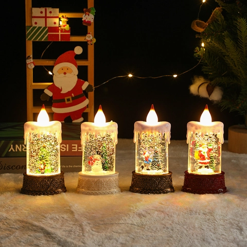 Christmas Snow Globe Lantern LED Lighted Water Filled Glitter Sparkle Santa Snowman Decorative Holiday Home Decor Desk Ornament Gift