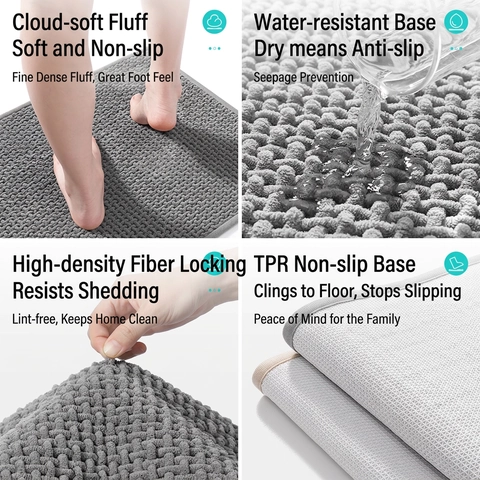 Chenille Bathroom Bath Mat Absorbent Thick Non-Slip Floor Rug Machine Washable Modern Shower Door Entryway Soft Cozy