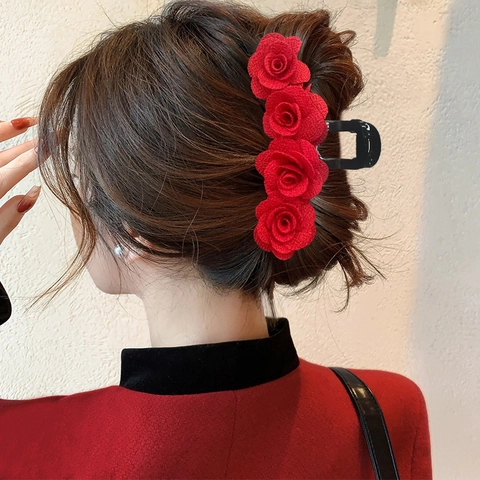 Molletta Per Capelli Con Rosa Rossa In Tessuto Floreale Accessorio Per Capelli Da Donna Stile Dolce Romantico Matrimonio