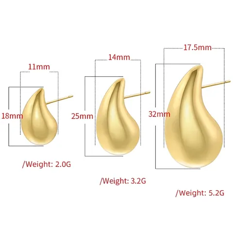 Teardrop Stud Earrings Minimalist Geometric Glossy Brass 18K Gold Plated Vintage Jewelry For Women