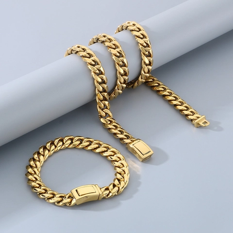 Collar Y Pulsera De Eslabones Cubanos De Acero Inoxidable Pulido Joyas Hip Hop Streetwear Punk Para Hombre