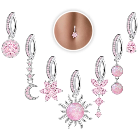 Stainless Steel Copper Rhinestone Belly Button Ring Sun Moon Star Butterfly Heart Dangle Piercing Jewelry For Women
