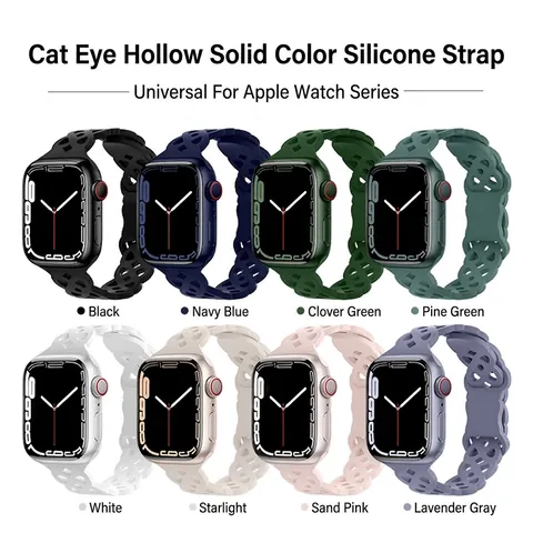Correa De Reloj De Silicona Compatible Con Apple Watch Diseño Calado Ojo De Gato Transpirable Suave