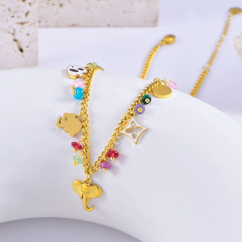 Collana Con Ciondolo Elefante Bohémien Acciaio Inossidabile Perle Colorate Stella Pesce Smalto Gioielli Da Donna