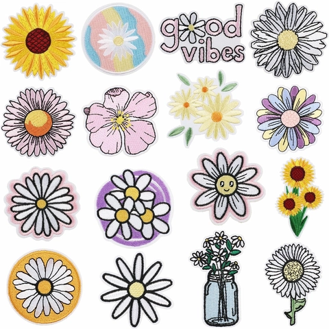 Toppe Ricamate Fiori Poliestere Girasole Margherita Da Stirare Applicazioni Decorative Per Vestiti Borse