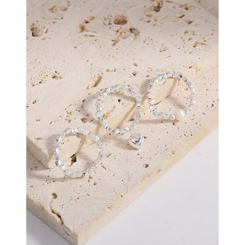 925 Sterlingsilber Geometrischer Ring Für Damen Koreanischer Ins-Stil Leichter Luxus Künstliche Perle Herz Anhänger Schmuck Ring