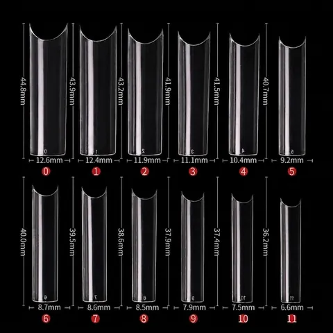 Puntas De Uñas Postizas Extra Largas En Forma De C Transparentes Cuadradas De Plástico ABS Cubierta Completa Uñas Artificiales Para Salón Profesional Manicura DIY