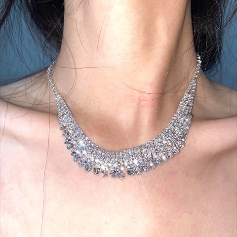 Collier À Franges De Luxe Multi Rangées Cuivre Strass Bijoux De Fête De Mariage Étincelants Pour Femmes