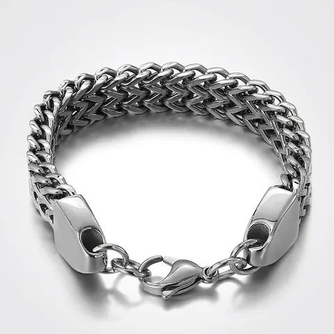 Pulsera De Cadena Franco Trenzada De Acero Inoxidable Pulido Para Hombre Hip Hop Punk Capas Joyería