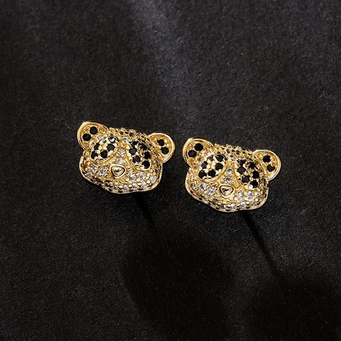 Cute Panda Stud Earrings 18K Gold Plated Copper With Pavé Black And White Zircon Animal Jewelry For Women
