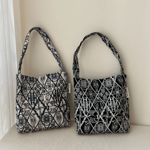 Borsa Sottobraccio In Tela Ricamata Vintage Motivo Geometrico Etnico Con Uccelli Piccola Borsa A Spalla Con Fibbia Magnetica