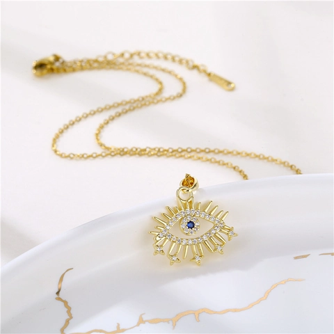 Evil Eye Anhänger Halskette Vergoldet Edelstahl Blauem Rhinestone Zirkonia Kristall Mode Schmuck Für Frauen Trendig