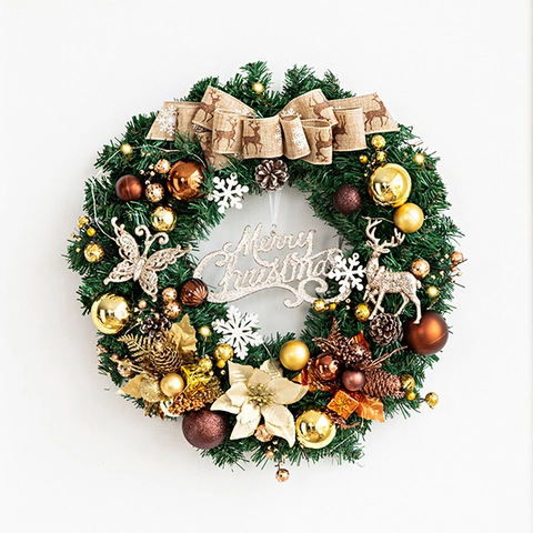 Ghirlanda Di Natale Con Luce LED Aghi Di Pino Artificiali Decorazione Sospesa Scritta Buon Natale Per Porta Parete
