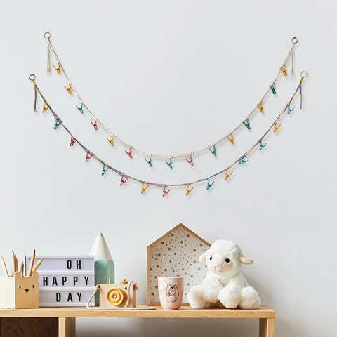 Handgewebte Aufbewahrungskette Aus Baumwollseil Für Fotos Puppen Hüte Wanddeko Mit Bunten Clips Nordic Stil