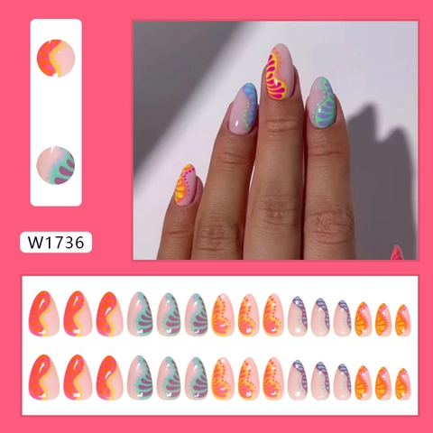 Uñas Postizas Press On Con Graffiti Abstracto Colorido Forma Almendra Larga Plástico ABS Manicura DIY Para Mujeres