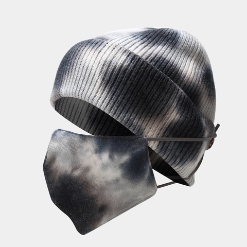 Tie Dye Knitted Beanie Hat And Face Mask Ribbed Warm Winter Outdoor Windproof Ear Protection For Men Women
