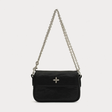 Leather PU Crossbody Bag Chain Strap Square Small Shoulder Purse With Cross Badge Metal Decor For Women Urban Simple