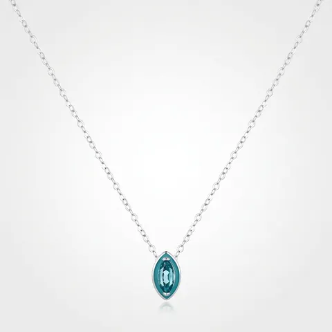 Collana Con Pendente In Zircone Blu Marquise Argento Sterling 925 Castone Elegante Gioielli Alla Moda Per Donna