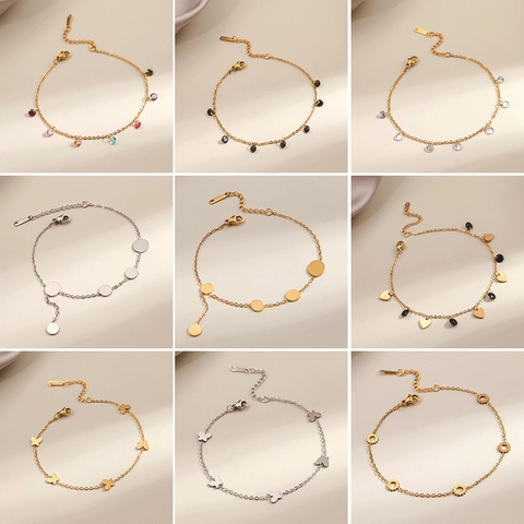 Mode Roestvrijstalen Armband Geometrische Hart Ronde Plaat Bloem Vlinder Bedeltjes Verstelbare Sieraden Voor Dames