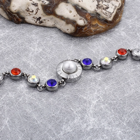 Bracciale Di Moda Per Donne In Acciaio Inossidabile 316L Con Cristalli Colorati E Perla Artificial Di Conchiglia Gioiello Elegante