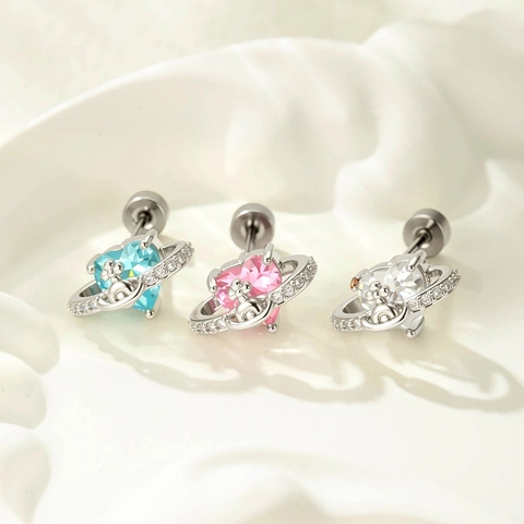 Heart Zircon Saturn Ear Cartilage Stud Titanium Steel Double Headed Screw Back Orbit Piercing Earring