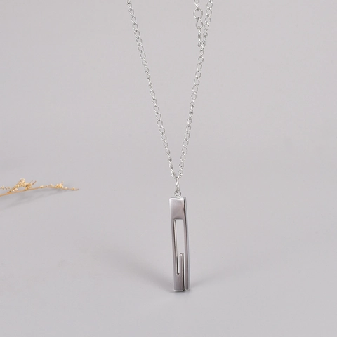 Geometric Hollow Bar Pendant Necklace 316L Stainless Steel Minimalist Industrial Style Hip Hop Jewelry For Men Women