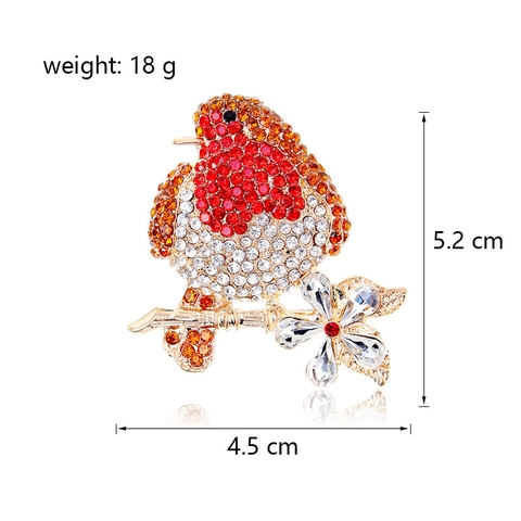 Elegante Roodborstje Vogel Brosche Legering Strass Kristal Bloem Tak Speld Natuur Sieraden Voor Dames Kleding