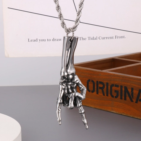 Colgante Mano De Esqueleto Gesto Rock Acero Inoxidable 316L Sign Of The Horns Punk Hip Hop Para Hombres