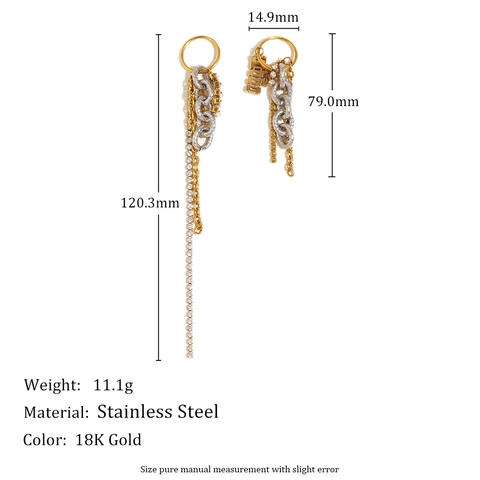 Pendientes De Borla Asimétricos De Acero Inoxidable Chapado En Oro De 18 Quilates Circón Joyas De Moda Mujer