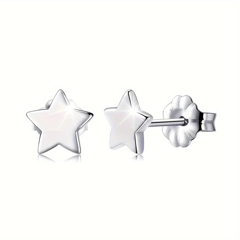 Minimalist Stainless Steel Stud Earrings Silver Heart Moon Star Lightning Round Geometric Jewelry For Women Men