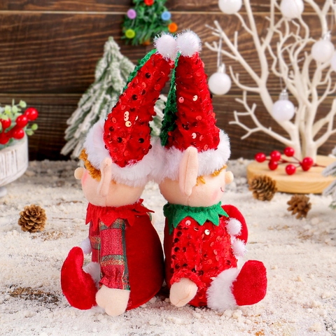 Muñecos De Peluche De Elfo De Navidad Adornos Lentejuelas Cuadros Figuritas Decorativas Sentadas Decoración