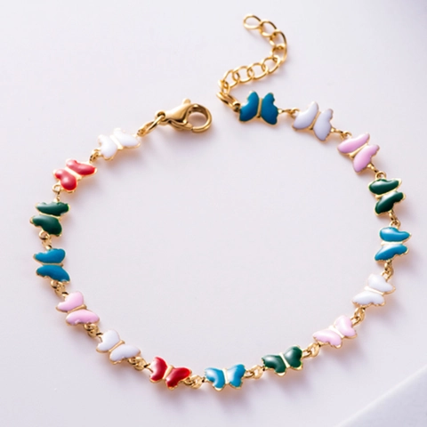 Bracciale Con Ciondolo Farfalla in Smalto Colorato Catena a Maglie in Acciaio Inossidabile Placcato Oro Gioielli Regolabili da Donna