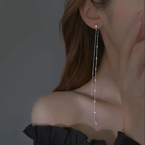 Élégantes Boucles D'oreilles À Franges Longue Chaîne Alliage Strass Scintillants Bijoux Style Minimaliste De Luxe Pour Femmes